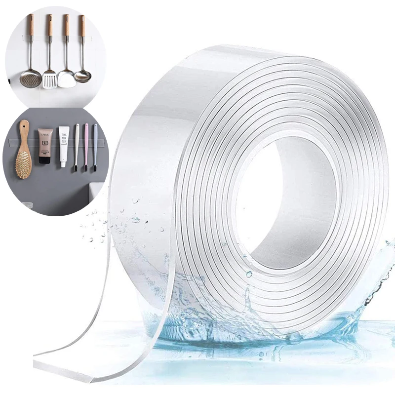 Cinta adhesiva de doble cara para el hogar, Cinta adhesiva mágica de doble cara, impermeable, reutilizable, 1M/3M/5M