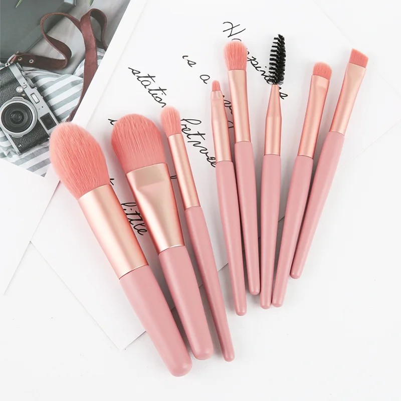 

8pcs Mini Pink Makeup Brush Set Portable Foundation Powder Blush Eyeshadow Eyelash Travel Brush Kit Cosmetic Tool