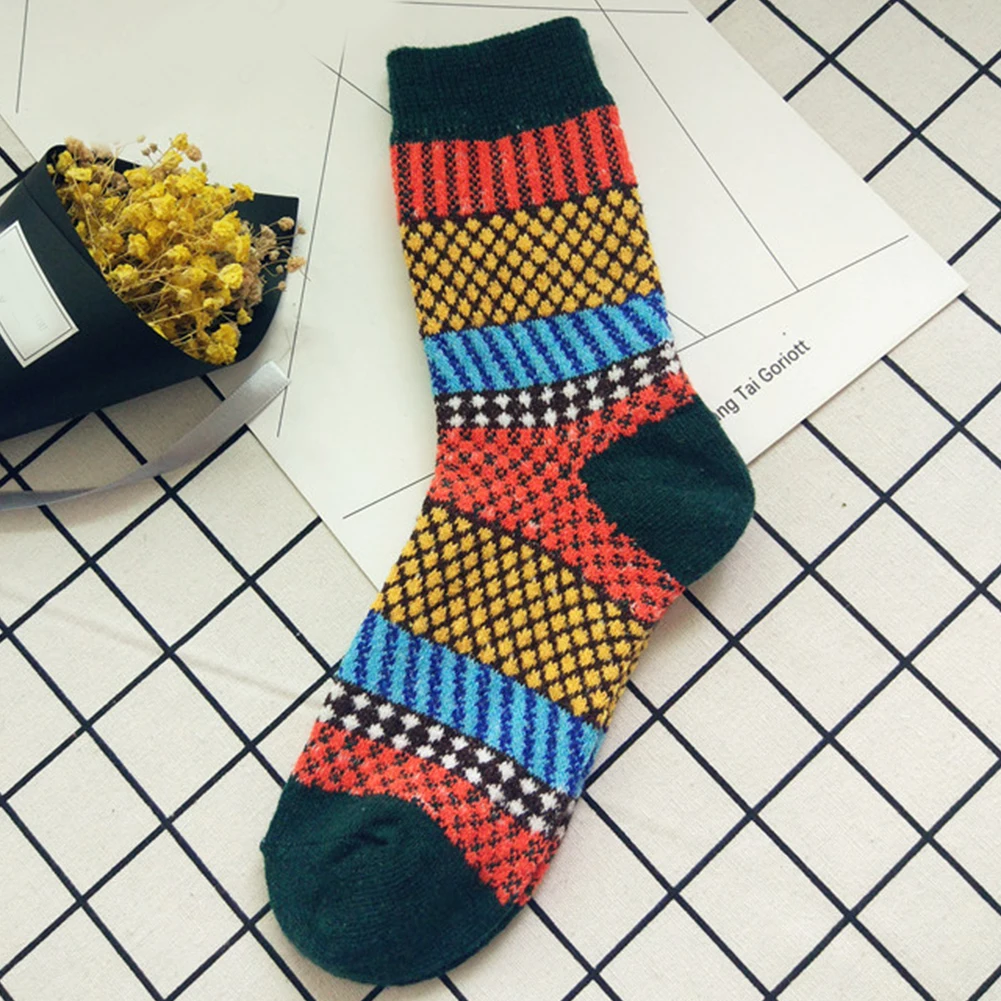 5 пар, теплые мягкие, милые, дышащие, теплые женские носки, Осенние, модные, средней длины, зимние, вязаные, хлопковые, рождественские, с рисунком