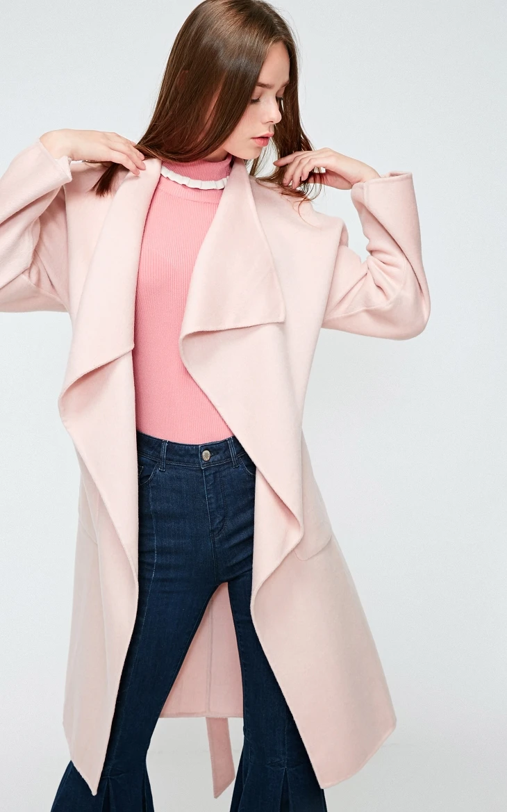 Vero Moda зимнее лацкан воротник поясом длинное шерстяное пальто Верхняя одежда куртка | 318327541