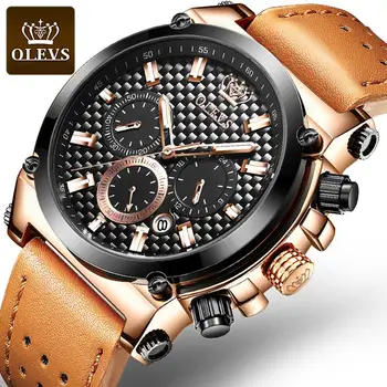 

Chronograph Quartz Watch Men Brown leather Watches For Man Fashion Casual Waterproof Luminous Relogio Masculino With Date