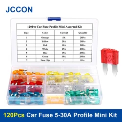 120 pces carro fusível 5 30a perfil mini jogo sortido tipo de lâmina automotivo combinação fusível conjunto caminhão de carro automático com caixa clipe