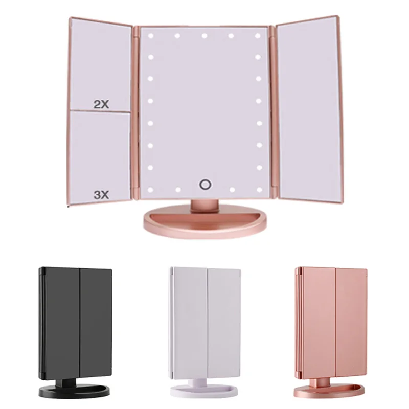 

22 LED Touch Screen Light Makeup Mirror Table Desktop Makeup 1X/2X/3X/10X Magnifying Mirrors Vanity 3 Folding Adjustable Mirror