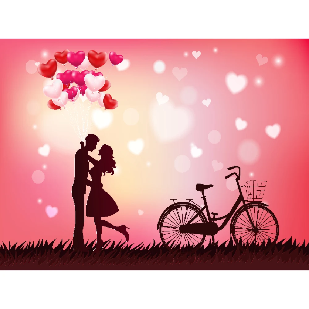 Pano de Fundo Balão de ar Fundo para Estúdio Dia dos Namorados Lyavshi Casamento Photocall Vinil Amor Coração Quente Bicicleta Fotografia Foto - Image 3