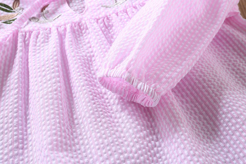 Girls Autumn And Winter Shirt Korean-style Stripes Cotton Embroidery Fashion Long-sleeved T-shirt Children dan shan