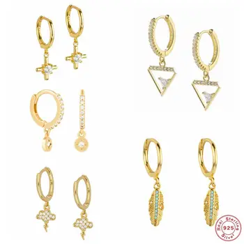 

CANNER Real 925 Sterling Silver Hoop Earrings for Women CZ Zircon Exquisite Cute Earring Piercing Earings Jewelry pendientes