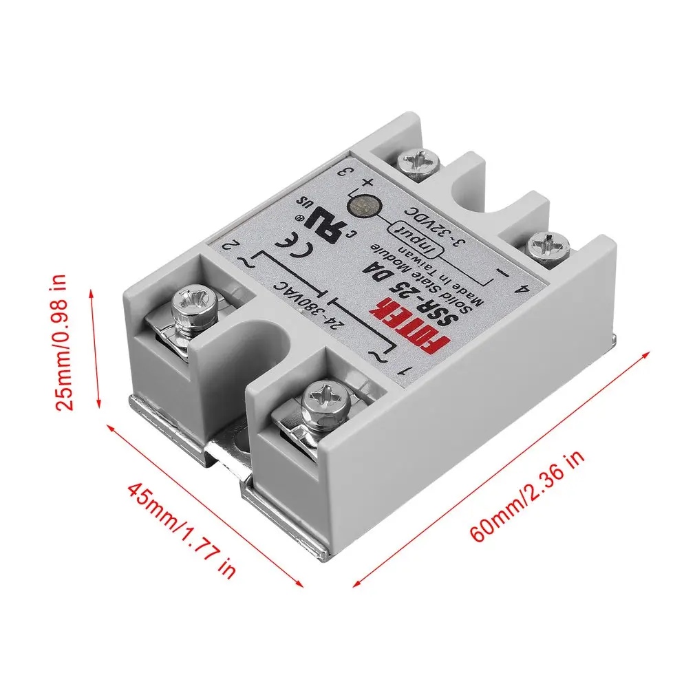 Твердотельный релейный модуль SSR-25DA 25A/250 V 3-32V DC вход 24-380VAC выход