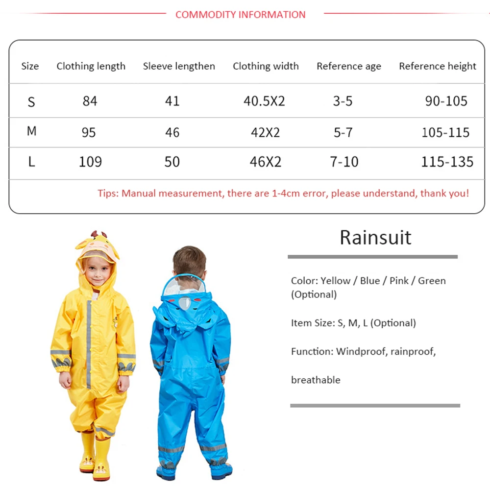 Детский плащ-дождевик с капюшоном, светоотражающий непромокаемый костюм, Воздухопроницаемый плащ для детей ростом от 0,9 до 1,35 месяцев, для мальчиков и девочек