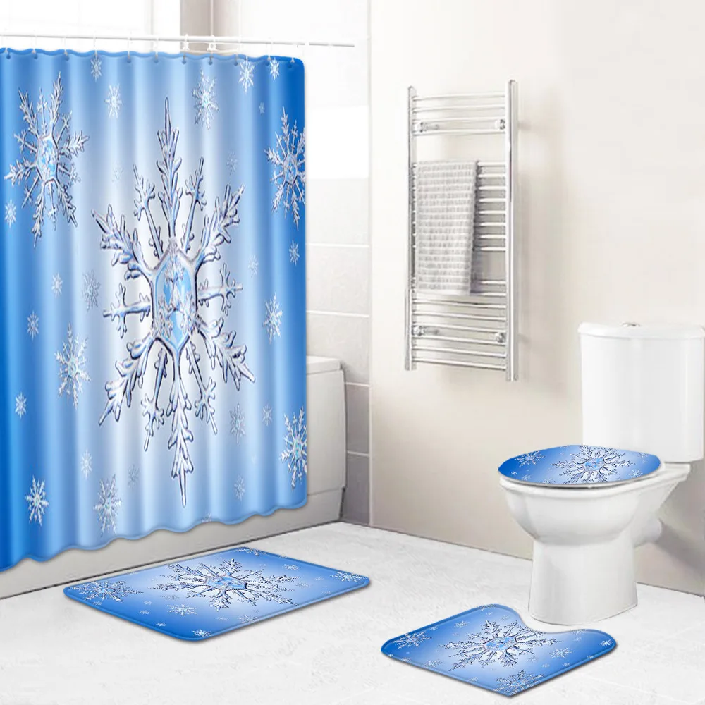 F Рождественская душевая занавеска для ванной 4 шт. Набор ковриков для ванной нескользящий коврик для ванной коврик для рождественские украшения для дома Подарочное одеяло