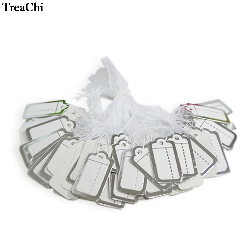 Wholesale 100pcs/lot Trend Rectangular Paper Price Tag White Blank String Jewelry  Price Display Cards Promotion Label For Sales