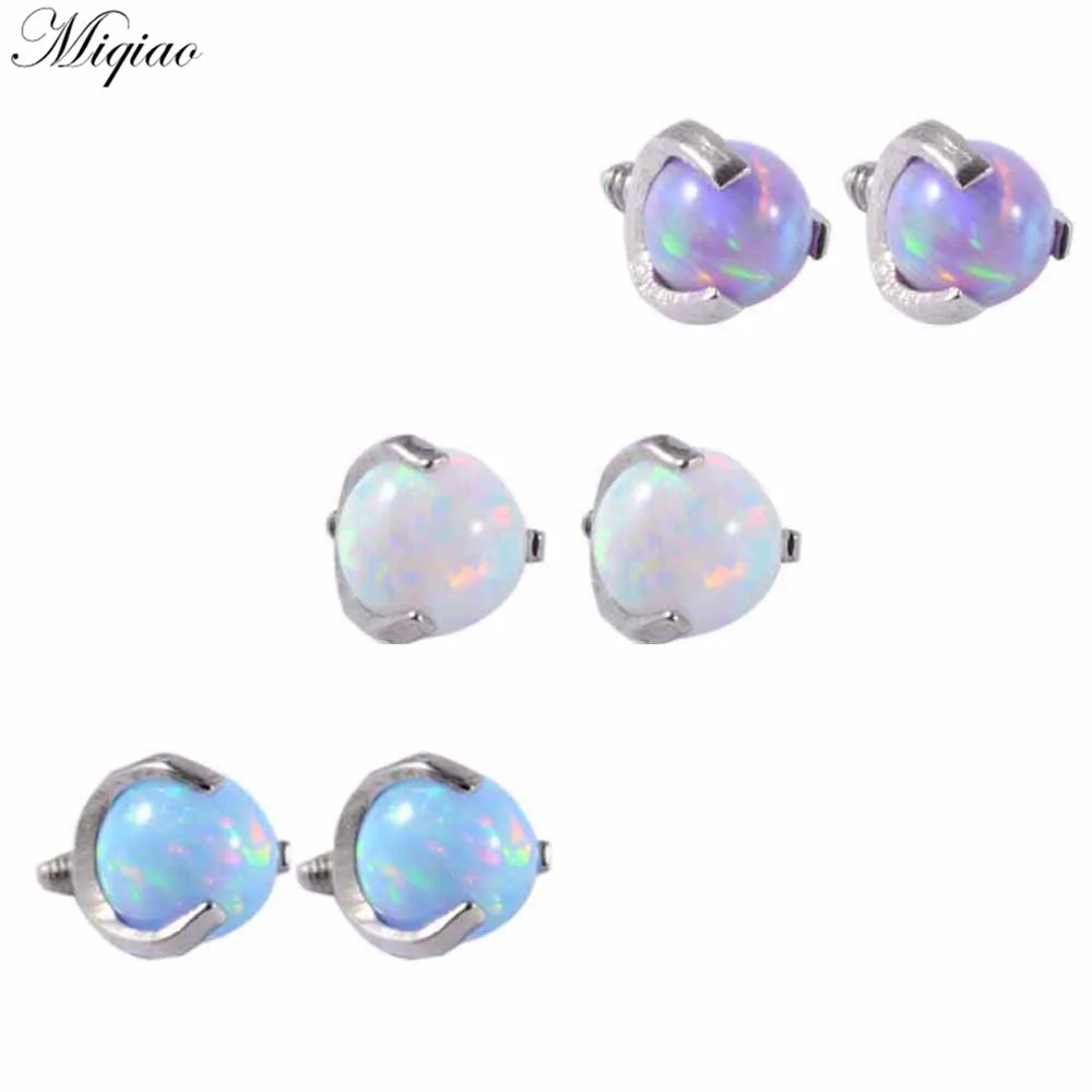 Miqiao 5pcs Trendy Exquisite Stainless Steel Opal Ball Inner Tongue Nail Human Body Piercing Jewelry