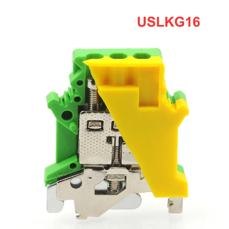 

1Pcs USLKG16 Ground Terminal Blocks DIN Rail Screw Morsettiera UK-16N Yellow Green Earthing Bornier Connector 16mm² 6AWG