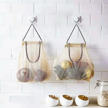 

Kitchen Fruits Vegetables Storage Hanging Bag Reusable Grocery Produce Bags Mesh Ecology Shopping Tote Bag Onion Organization