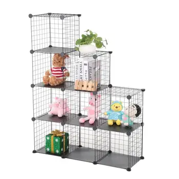 

(Ship From ES) 9 Grids Practical Metal Wire Storage Organizer DIY Closet Cabinet Modular Shelving Grids Wire Mesh Shelves Rack