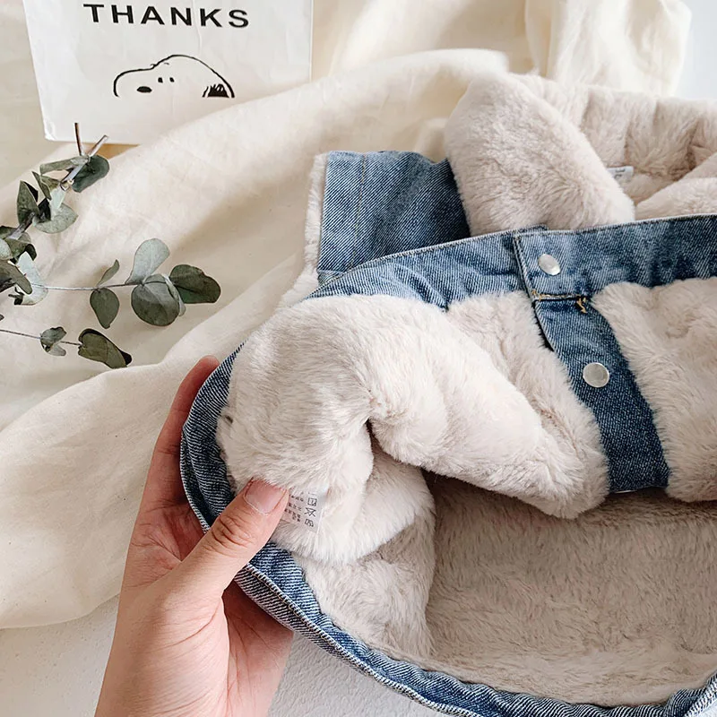Джинсовый жилет Babyinstar Boutique одежда для маленьких девочек зимний меховой теплый