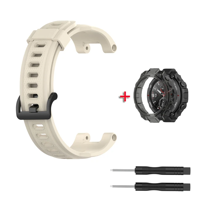 Replacement Strap For Huami Amazfit T rex Strap Silicone Watchband For Amazfit T-Rex/T-Rex Pro Strap With Black Protector Case Cream with case