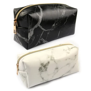 

New Portable Fashion Marble Cosmetic Bags Of Women Toiletry Zipper Tool Bag Travel Make Up Bag Case Wash PU Leather Pouch