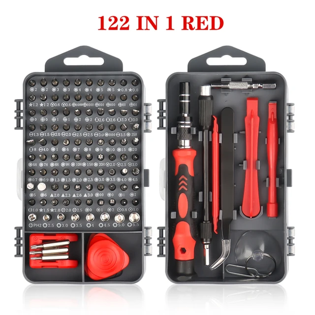 122 in 1 Screwdriver Set Precision Magnetic Screw Driver Bits Torx Hex Bit Handle Mobile Phone Repair Screwdrive Kit Hand Tools 122 in 1 Red