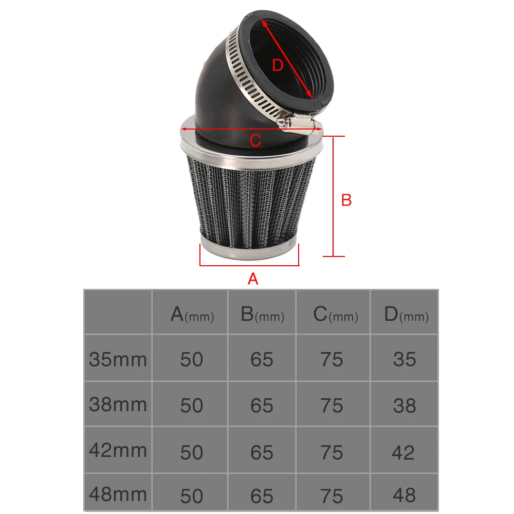 ZSDTRP Motorcycle Air Filter 35mm 38mm 42mm 48mm Universal Fit For 50cc 110cc 125cc Motorcycle ATV Scooter Pit Dirt Bike