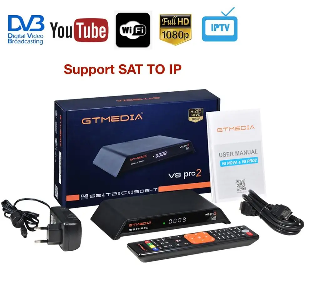 

GT Media V8 Pro DVB-S2+T2/Cable/ISDBT TV Box With WIFI Support YOUTUBE IPTV SAT TO IP 3G Dongle Powervu cccam set top box