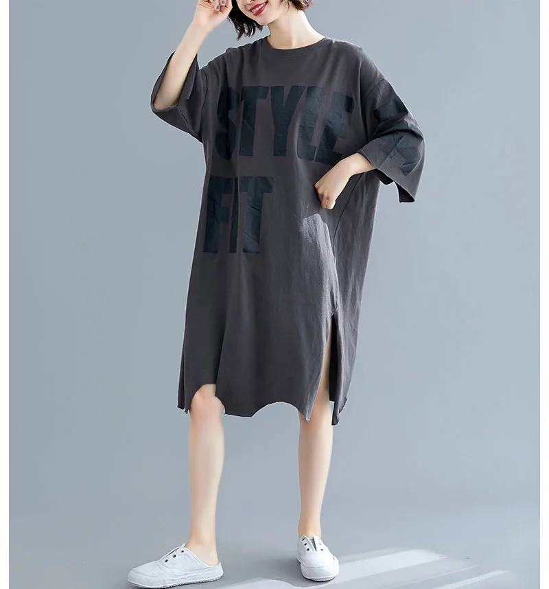 coffee grey NYFS новое летнее платье с буквенным принтом длинное платье vestidos robe Elbise свободное винтажное женское платье - Цвет: coffee grey