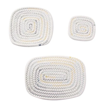 

3Pcs Cotton Rope Placemat Creative Simple Thicken Table Mat Pot Mat Insulation Mat Woven Plate Mat Pot Mat