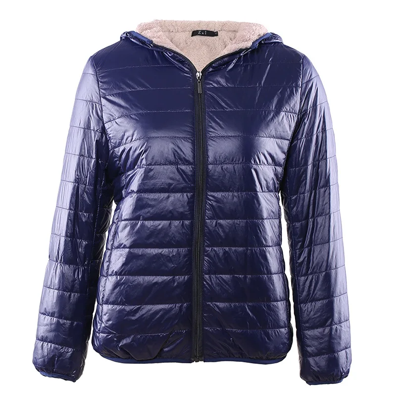 Зима Новое Женское пальто с капюшоном флисовое теплое Европейское тонкое с длинным рукавом Черное женское хлопковое пальто куртка - Цвет: Тёмно-синий
