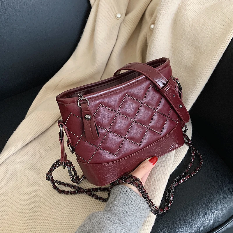 

new women messenger bags mini rivet female crossbody shoulder bucket bags handbags small casual tote party travel bag