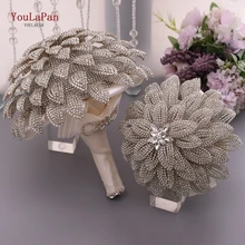 Youlapan-buquê de flores de cristal prata hf01, decoração elegante para casamento, buquê de noivas, luxuoso com strass