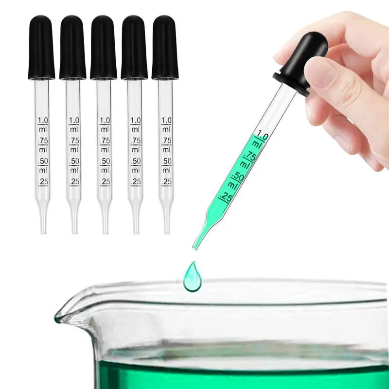 20pcs 1ml Straight Head Pipette Glass Droppers Graduated Glass Pipettes Lab Dropper Pipet with Scale Line Office Laboratory Tool