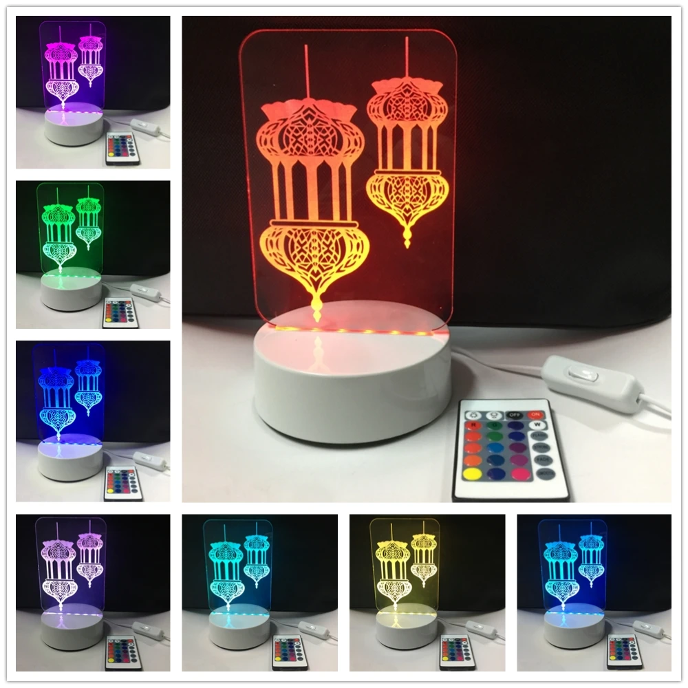 3D 7 цветов Изменение Lampara исламский Мохаммед ночник для Стола Настольная лампа Usb