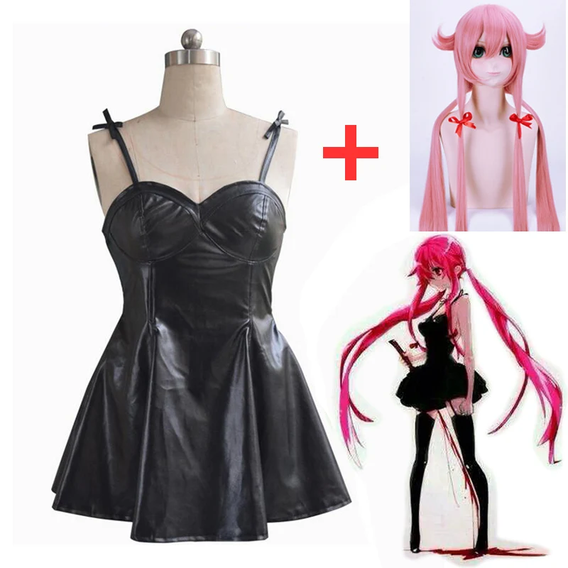 2019Anime-The-Future-Diary-Gasai-Yuno-Black-PU-Leather-Fancy-Dress-Cosplay-Costume-Mirai-Nikki-Braces