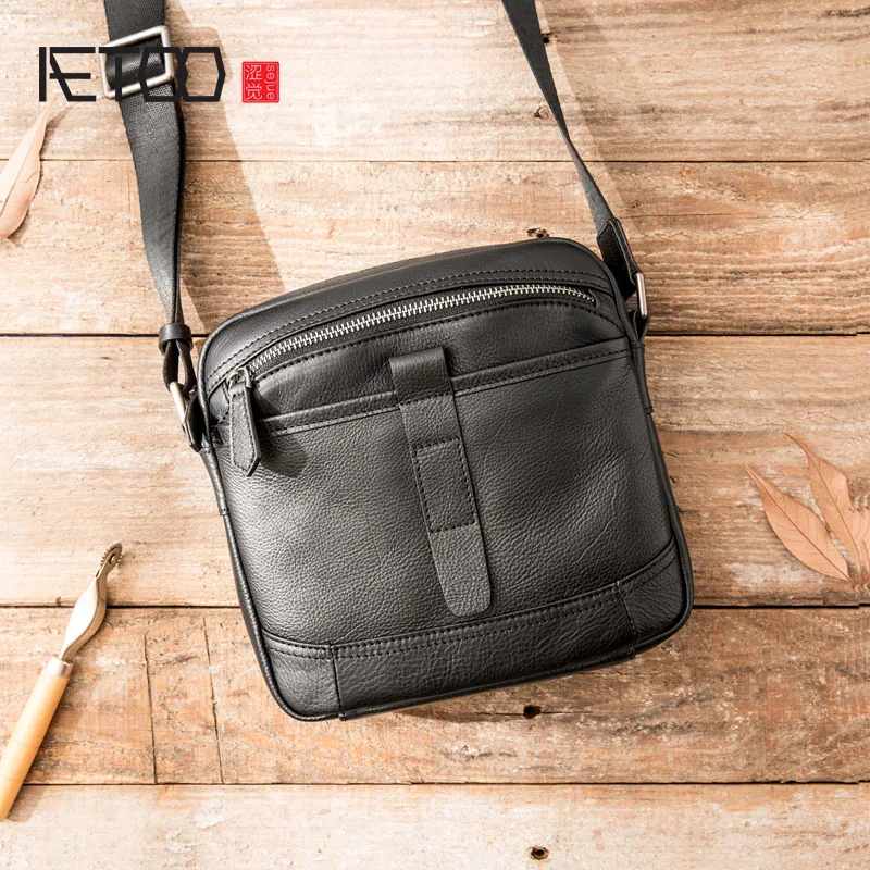 

BJYL New leather shoulder bag difference bag male casual retro men's first layer cowhide soft leather diagonal small bag tide