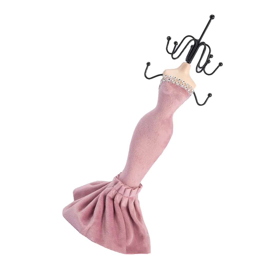 Pink Fishtail Skirt Mannequin Jewelry Organizer Rack Display Stand for Counter Shop Jewelry Showing