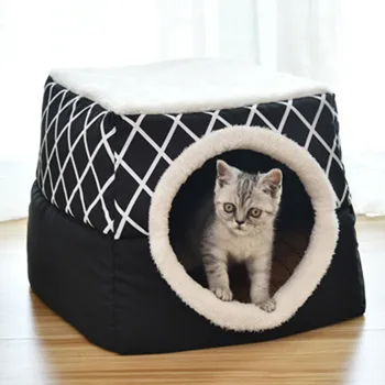 

Pet Cat Bed Foldable Winter Soft Warm Tent Washable Puppy cat Sleeping Bag Basket Mat Cat Plaid House Kennel Cat Supplies