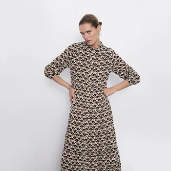 

Za 2019 Autumn New Print Dress Fashion Occident Women Clothes Casual Slim Medium Sleeve Dress Party Wedding Vacation Wholesale