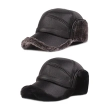Новинка, модная мужская кожаная бейсболка, бейсболка, уличная, для охоты, Авиатор, с ушками, зимняя, мужская, женская, кепка, s, повседневная, Регулируемый козырек