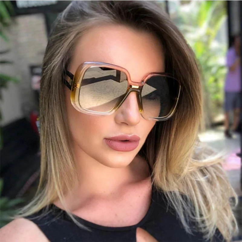 

AOXUE New Vintage Square Sunglasses Oversized Frame Luxury Women Brand Designer Fashion Big Leopard Gradient Sun Glasses UV400