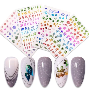 

Holographic Letter/Number Old English Nail Sticker for Nail Tips Diy Decorations Nail Wraps Clear Water Slide Decals GH38E-37D