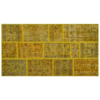 

Handmade Yellow Vintage Overdyed Patchwork Area Rug 080x150 Cm-2'7''X4'11''