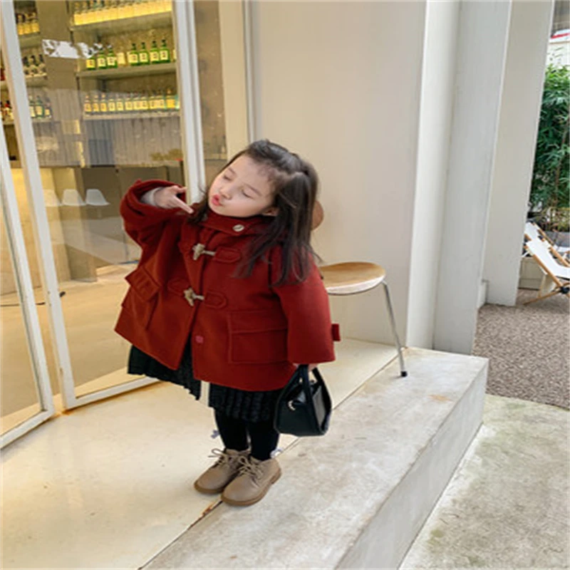 Girls Boys Wool Coat Jacket Outerwear 2021 Simple Warm Thicken Plus Velvet Winter Autumn Cotton Baby's Kids Children's Clothing