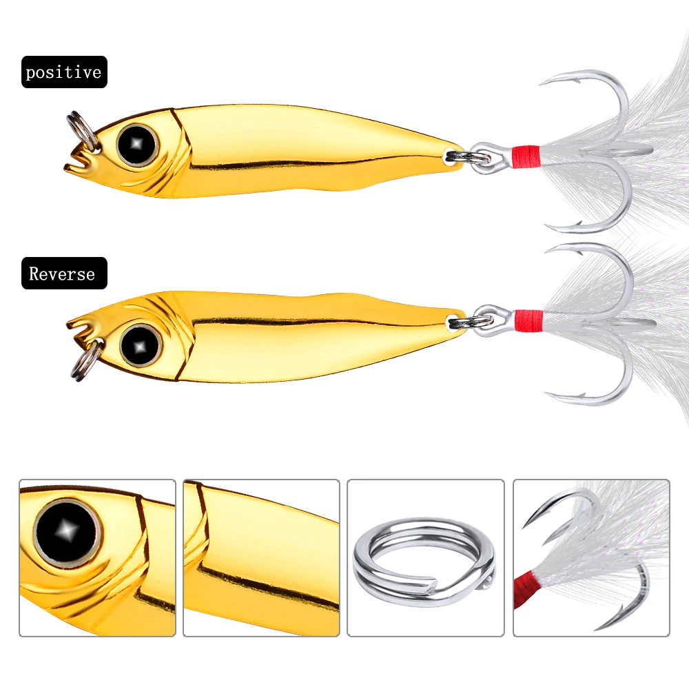 5pcs/lot PRO BEROS Fishing Lures with Spoon Lures 10g/15g/20g Fishing Tackle  with High Carbon Hook with Feather Metal Bass Bait - AliExpress