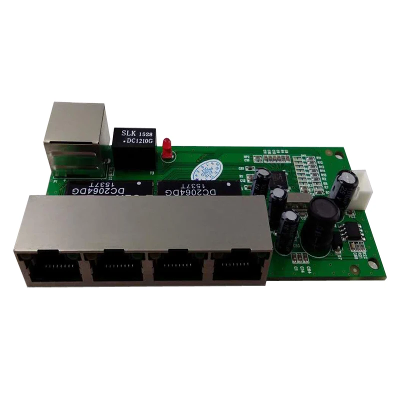 

OEM shenzhen mini 5 port 10/100mbps network switch 5-12v wide input voltage smart ethernet pcb rj45 module with led built-in