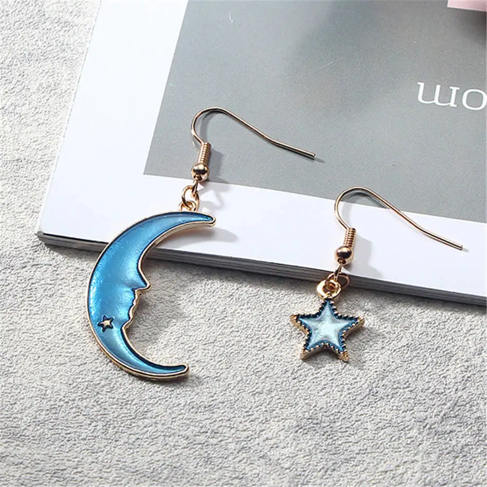 New fashion blue star moon long earrings female models girls pendant earrings temperament jewelry - Окраска металла: 5