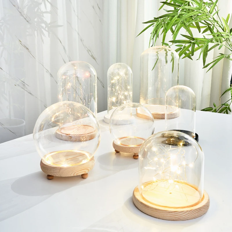 Glass Display Dome Cloche with Base Anti-dust Large Size Office Home Decoration for Gold Rose Silver Rose Collections
