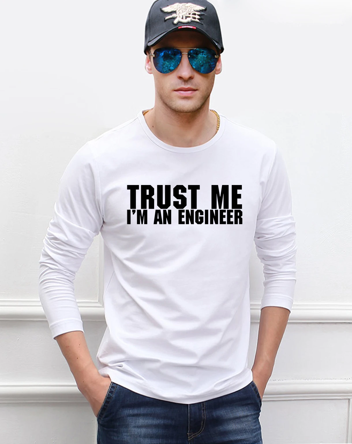 

Trust Me, I'm An Engineer Letters Print Tee Shirts 2020 Spring Summer Long Sleeve Men T Shirts 100% Cotton T-Shirts Men Top Tees