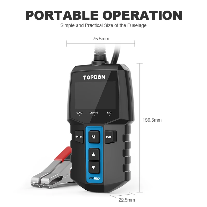 TOPDON BT100 12V Car Battery Tester Digital Automotive Diagnostic Battery Tester Analyzer Vehicle Cranking Charging Scanner Tool 6