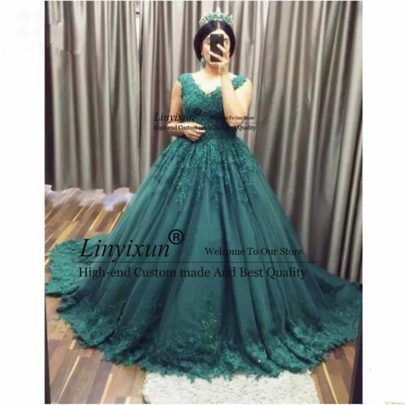 Robe de soiree темно-зеленое длинное бальное платье, платья для выпускного вечера, кружевное платье с аппликацией и v-образным вырезом, официальное вечернее платье размера плюс
