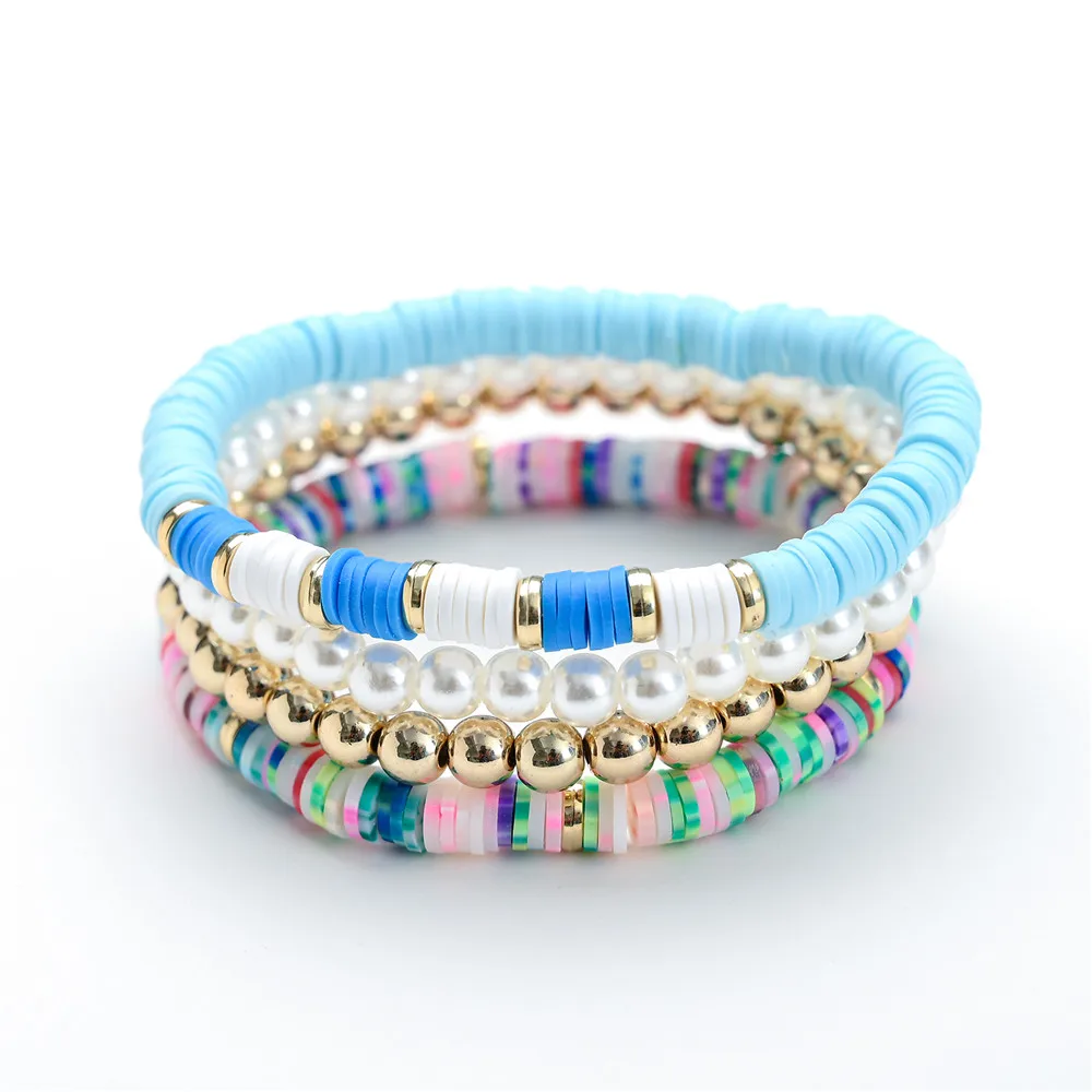 4Pcs/set Boho Round Heishi Beads Multilayer Wrap Bracelet Set Fashion Simulated Pearl Bracelets & Bangles Wristband Jewelry - Image 5
