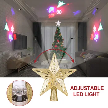

Creative Christmas Tree Topper Star Lights 3D Top Light Projection Lamp Christmas Party Decoration for Home Rotation Projector